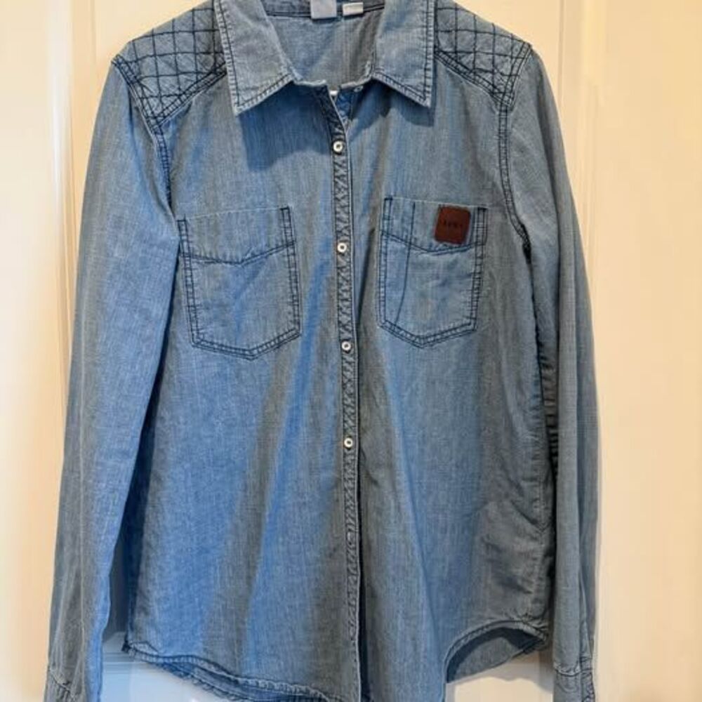 Roxy Quilted Denim Button-Down Shirt M